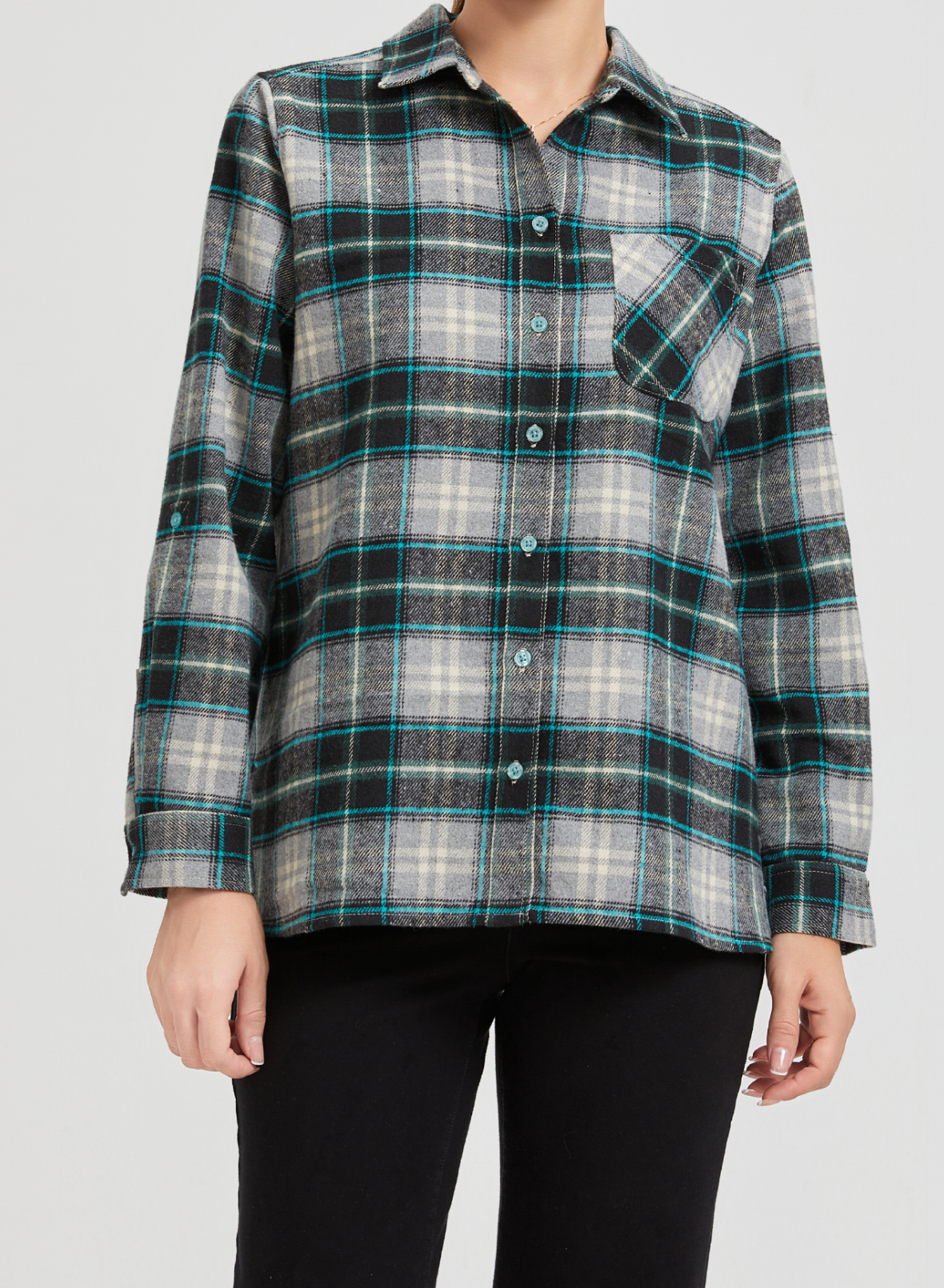 Womens Flannel Shirt Long Sleeve Checkered V Neck Button Down Casual Business Office Shirt Stylish and Comfortable Flannel Top Ideal for Spring and Autumn Versatile for Every Outfit Essential for Every Womens Wardrobe Black gray green plaid