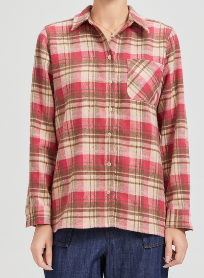 Womens Flannel Shirt Long Sleeve Checkered V Neck Button Down Casual Business Office Shirt Stylish and Comfortable Flannel Top Ideal for Spring and Autumn Versatile for Every Outfit Essential for Every Womens Wardrobe Pink and white plaid