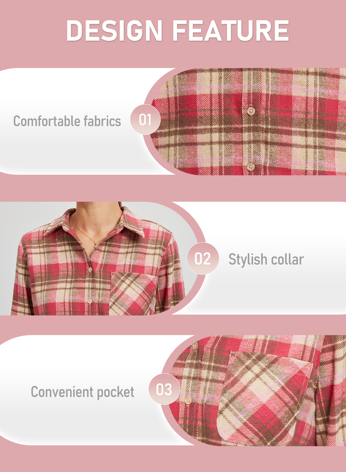 Womens Flannel Shirt Long Sleeve Checkered V Neck Button Down Casual Business Office Shirt Stylish and Comfortable Flannel Top Ideal for Spring and Autumn Versatile for Every Outfit Essential for Every Womens Wardrobe Pink and white plaid