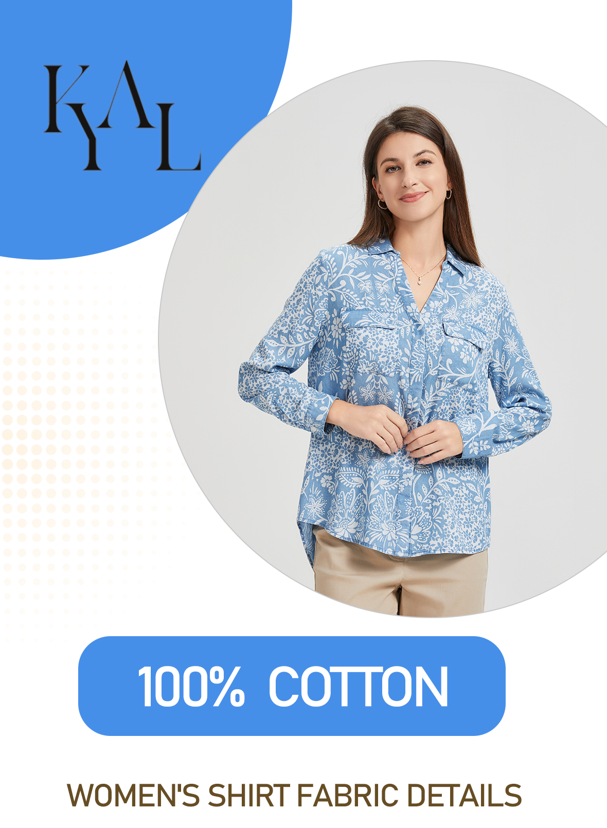 Blue Plant Long Sleeve Cuffed Shirt for Women Casual Loose Fit Stylish Pointed Collar Button Down with Side Slits Perfect for Summer Hawaiian Shirts for Women Plus Size Hawaiian Shirt Women Fashion