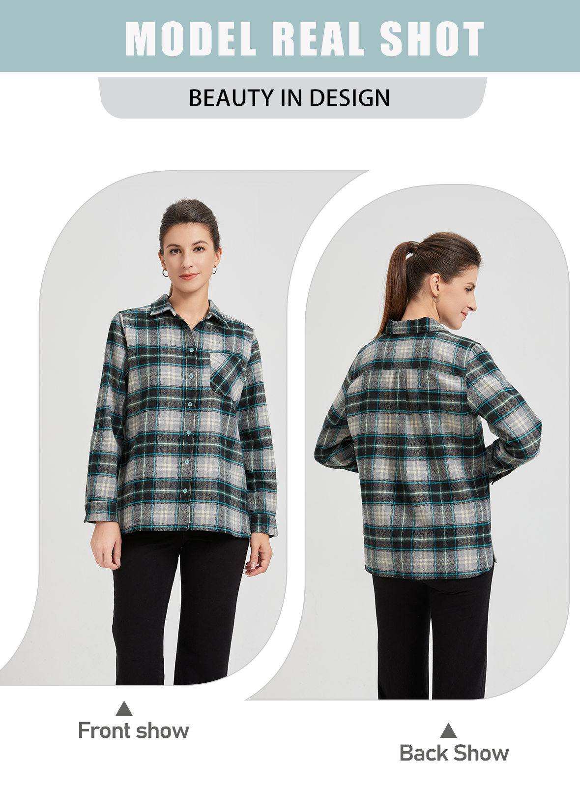 Womens Flannel Shirt Long Sleeve Checkered V Neck Button Down Casual Business Office Shirt Stylish and Comfortable Flannel Top Ideal for Spring and Autumn Versatile for Every Outfit Essential for Every Womens Wardrobe Black gray green plaid